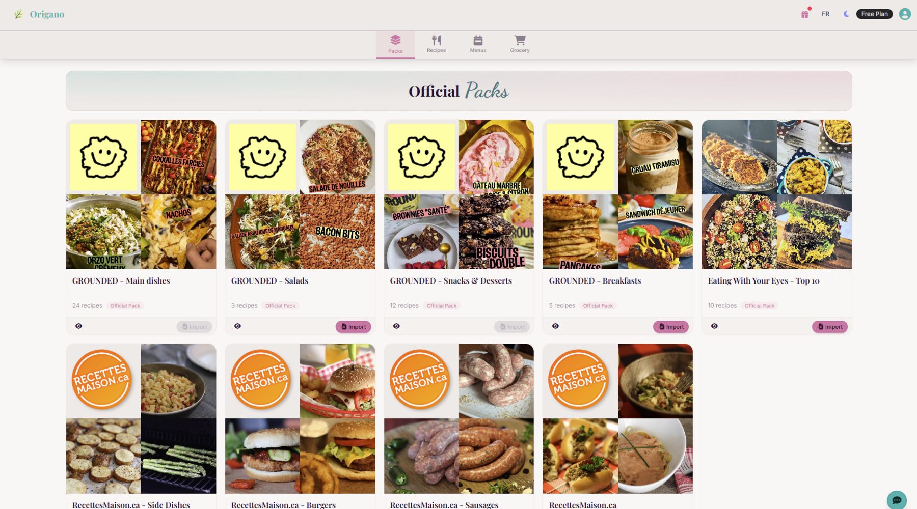 Origano official packs page: recipe collections by verified culinary creators