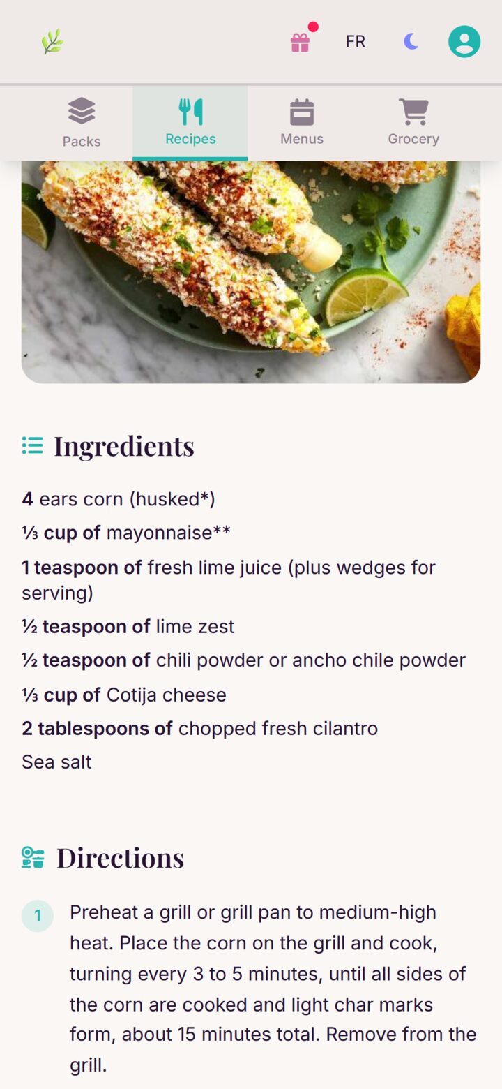 Origano recipe detail on mobile with step-by-step cooking instructions