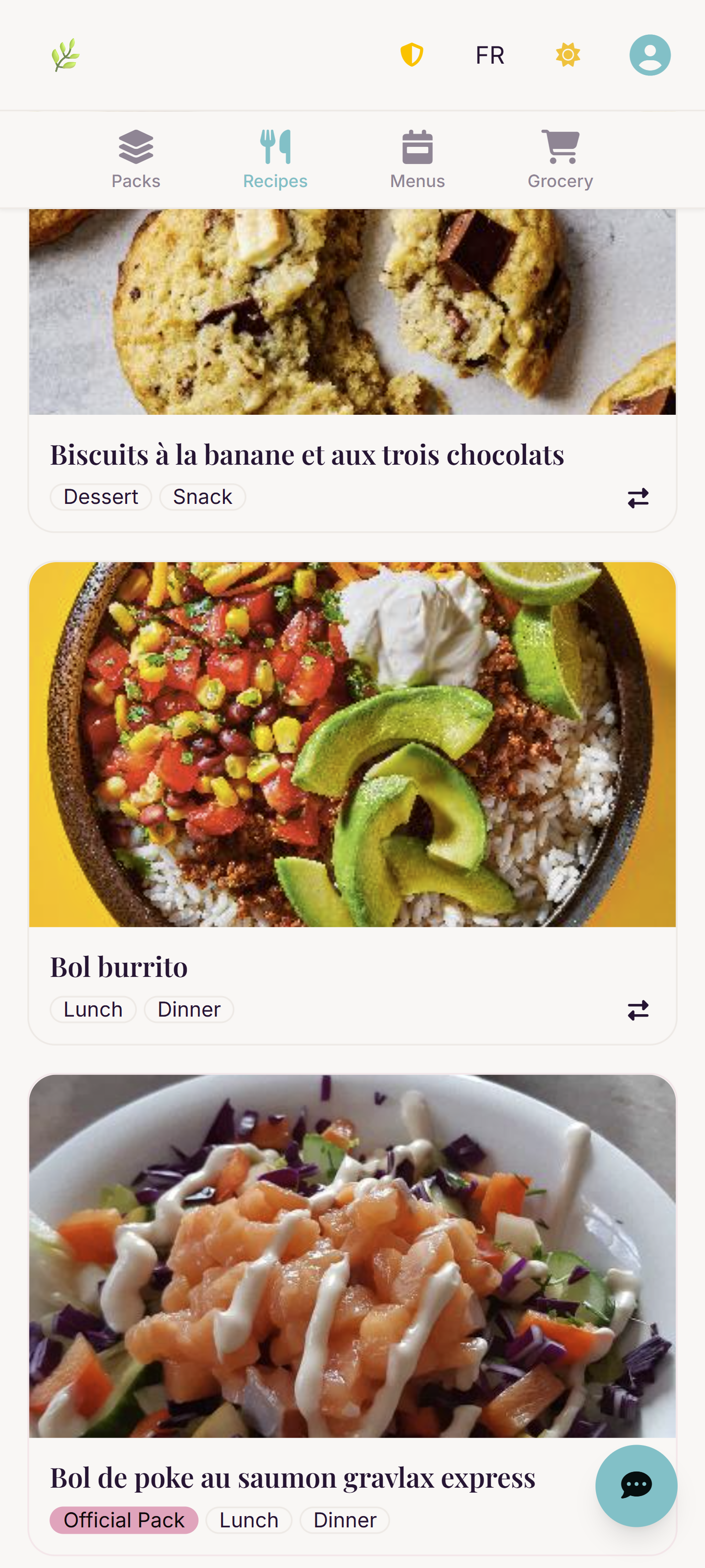 Origano recipe list on mobile